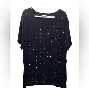 GeeGee rhinestone v neck tunic top black Size XL